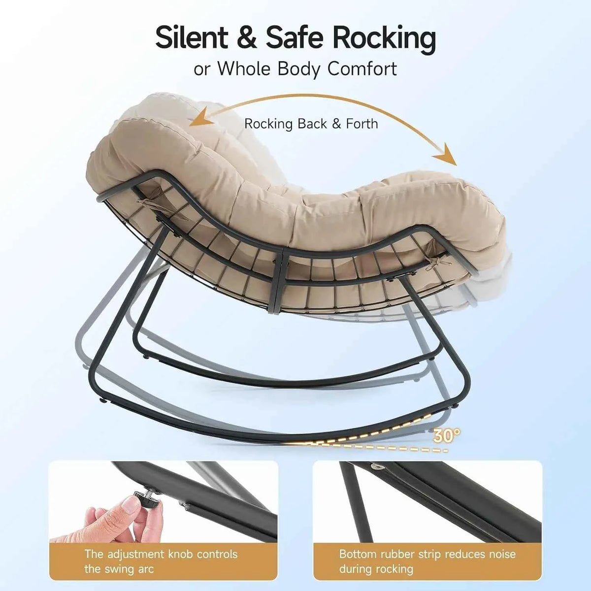Papasan Rocking Chair, Oversized Patio Lounge Chair, 450 lbs | Oversized Comfort, Smooth & Quiet Rocking, Thick Cushioned Seat,