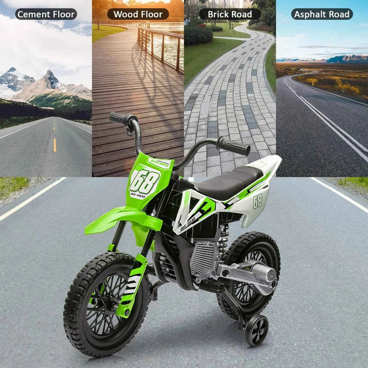 12V Kids Electric Dirt Bike With Training Wheels, Twist Grip Throttle, 3 MPH, Music, 4.5Ah Battery & Charger