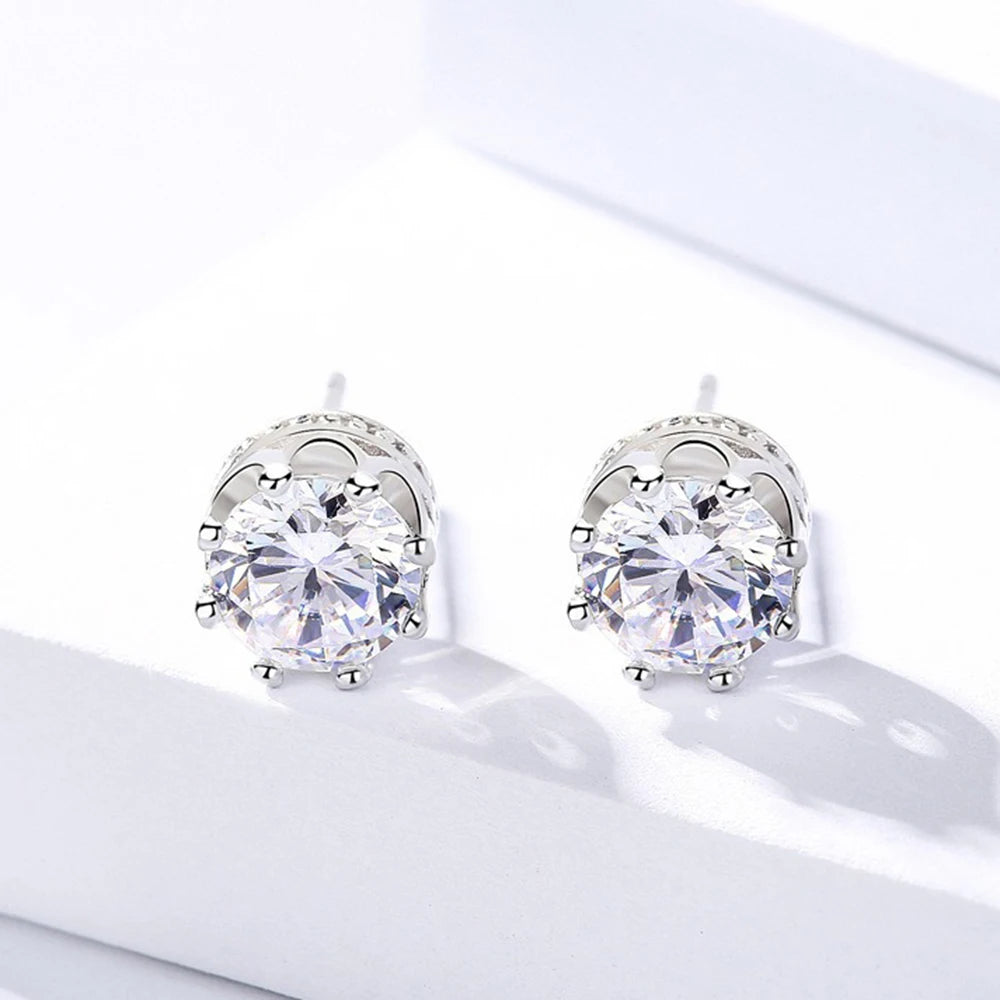 Exquisite Eight Claws Crown Stud Earrings, 925 Sterling Silver Moissanite Earrings for Women.