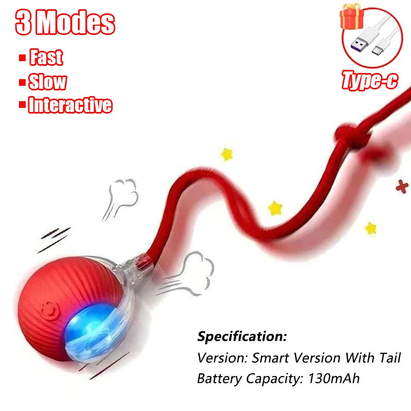 New Cat Interactive Ball Toy with Automatic Rolling Ball & Faux Tail. Rechargeable, Smart Pet Electric Toy for Dogs & Cats