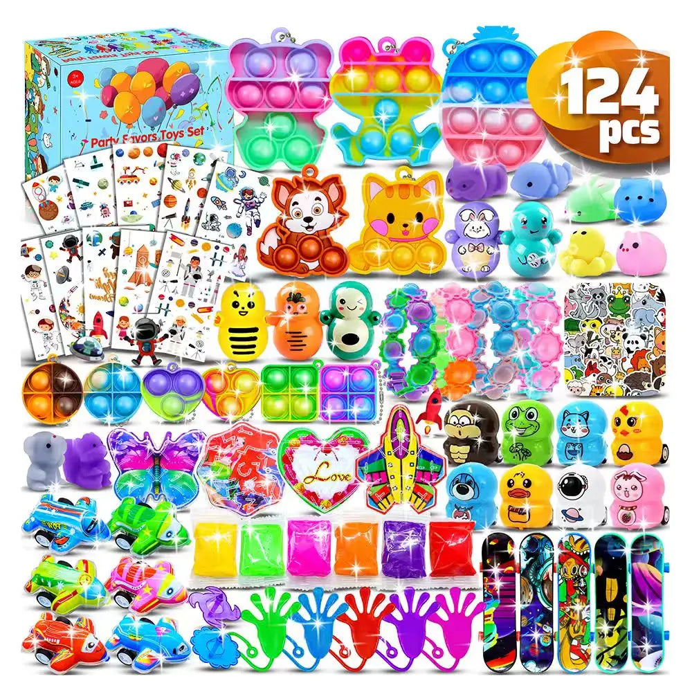 Kids Fidget Toys Party Favors Pack - Sensory Set Gifts with Stickers, Goodie Bag Fillers, Treasure Box, Classroom Prizes for School