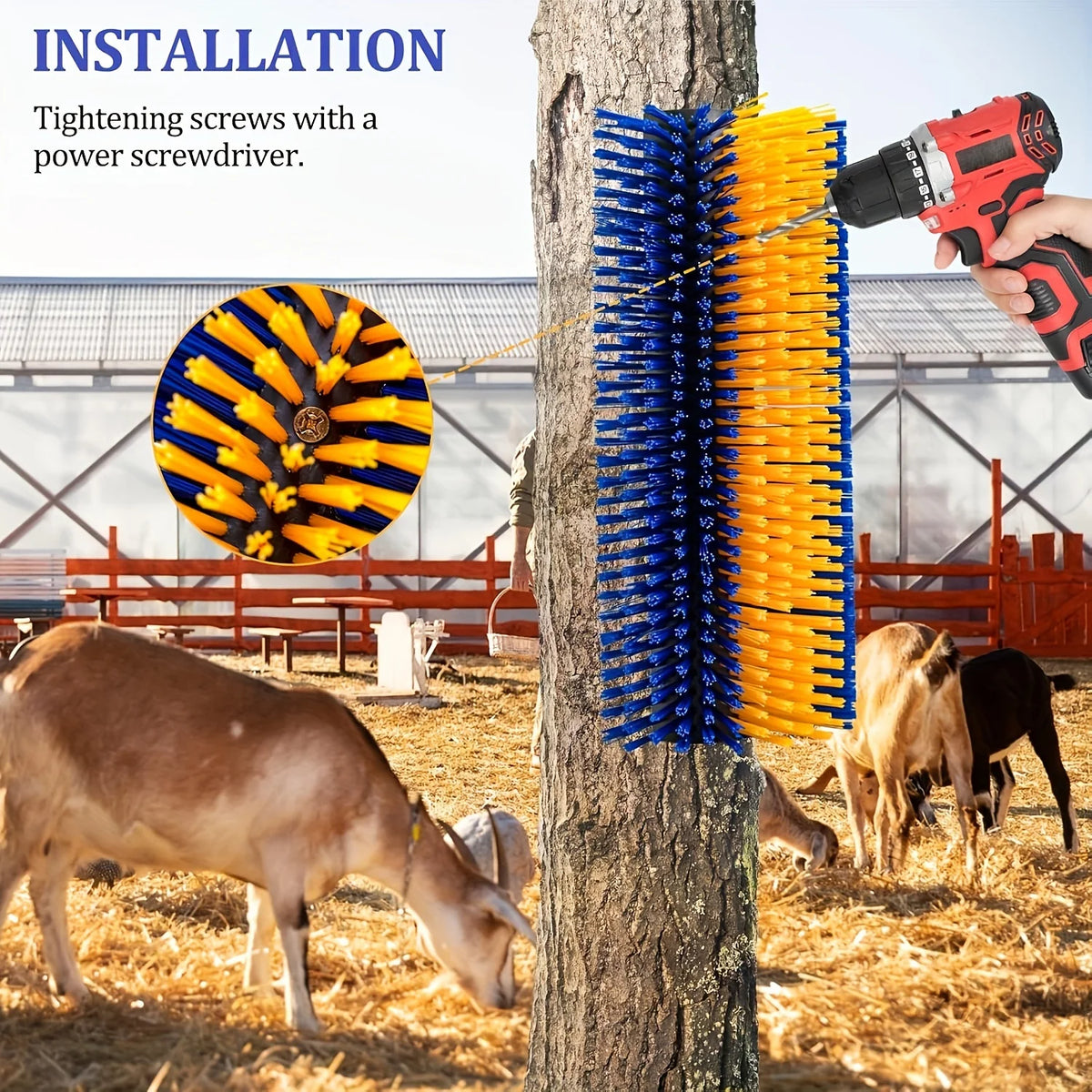 Livestock Scratching Brush - Horse  or Cows Brushes for Grooming and Itch Relief. Equine, Cattle, Goat, Sheep, & Pig Massage Brushes