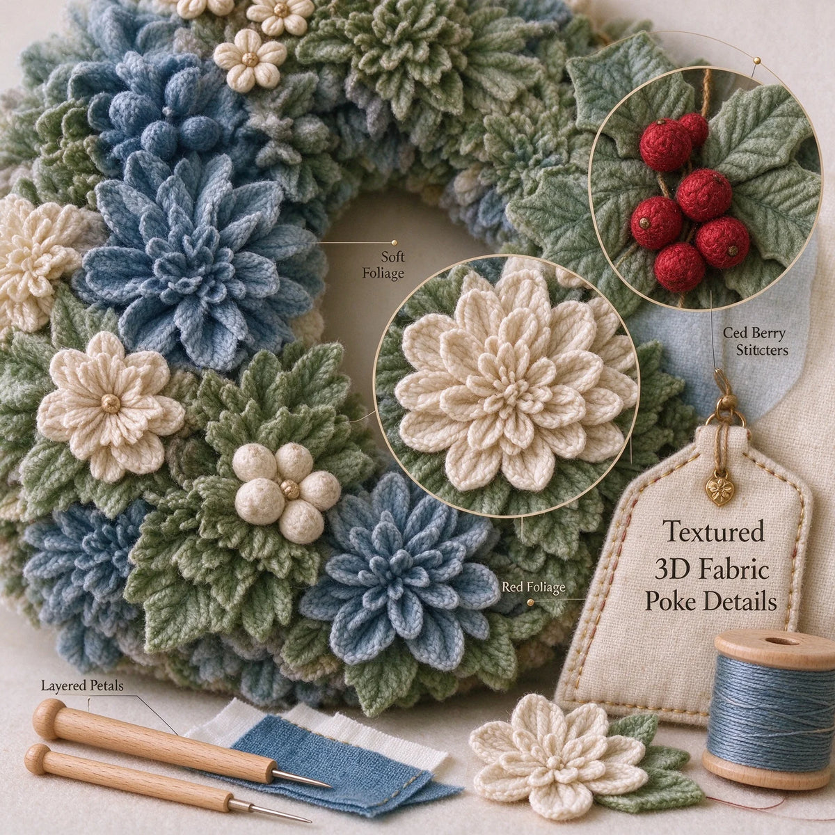 New 3D Christmas Fabric Poke Art Kit: Angel and Small House Wreath 3D Fabric Poke, Home Decoration Ornament, Festival Gift,