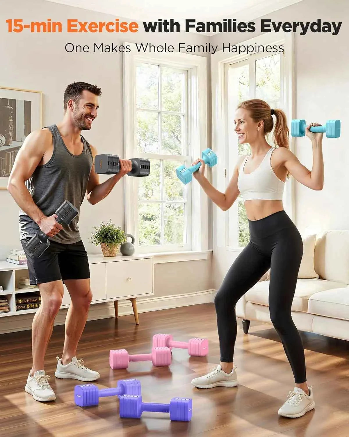 FEIERDUN 5-in-1 Adjustable Dumbbells Set of 2, 20LBS Dark Grey Hand Weights, Fast Adjust Dual Stable Dumbbells.
