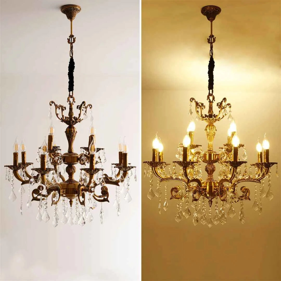 Antique Bronze LED Candle Pendant Ceiling Light Fixture with 6 Filament Bulbs for Crystal Chandeliers.