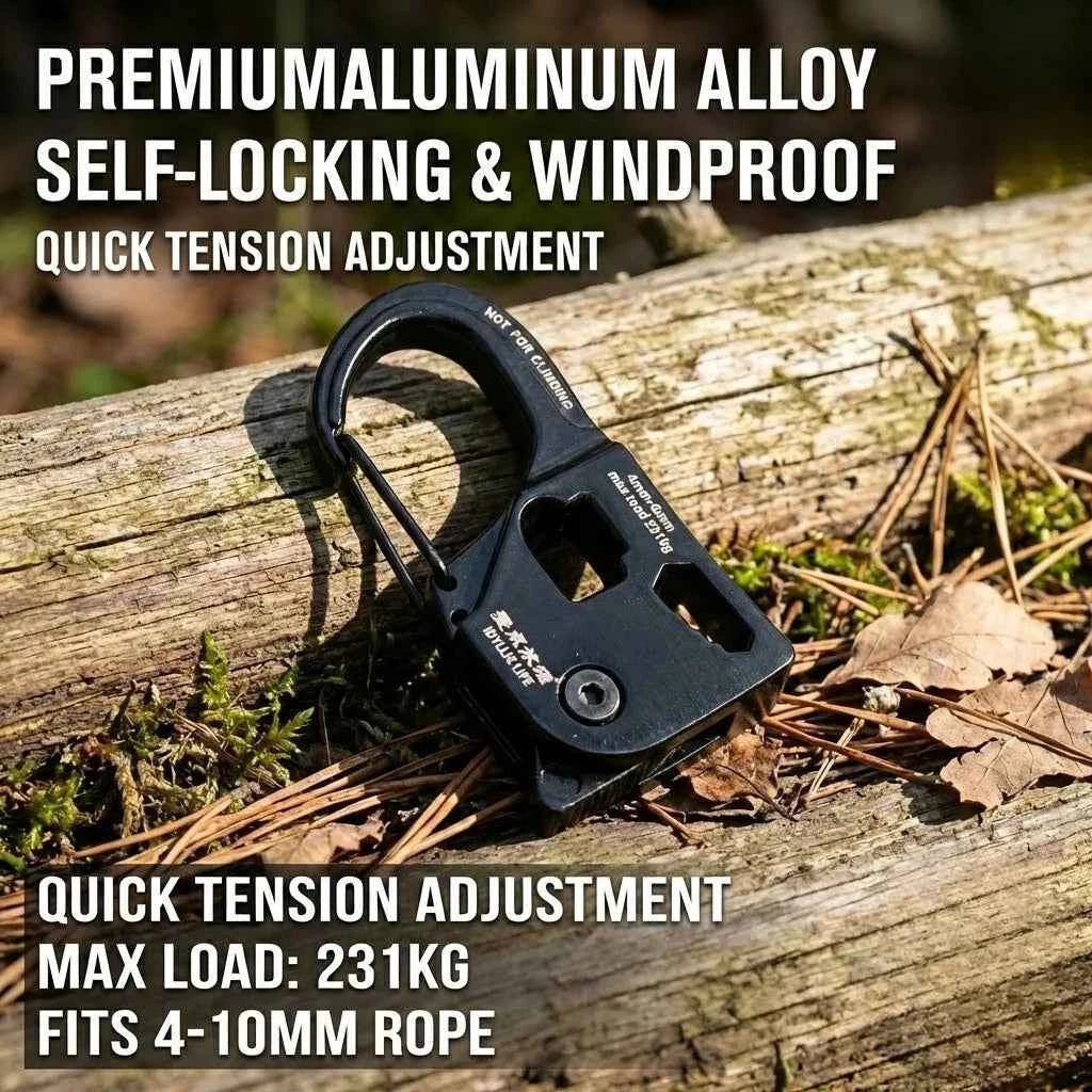 1×Aluminum Alloy Tent Rope Tensioner. Stainless Steel. Self Lock Rope Adjuster 2-10mm. Anti-Slip Tarp Tightener. Outdoor Accessories