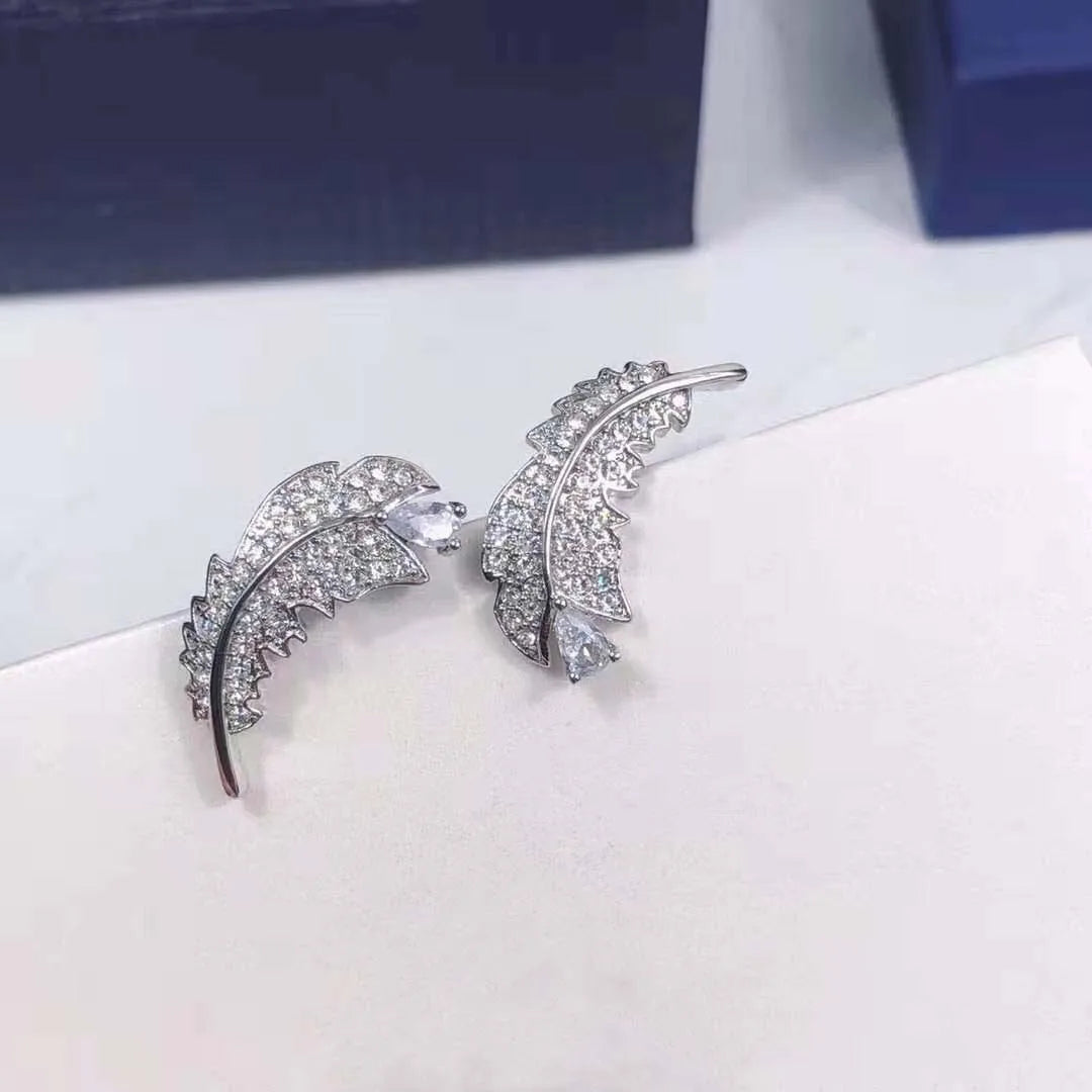 Buy One Get One Free S925 Pure Silver Full Diamond Mysterious Feather Earrings. Exclusive To High-end Luxury Banquets