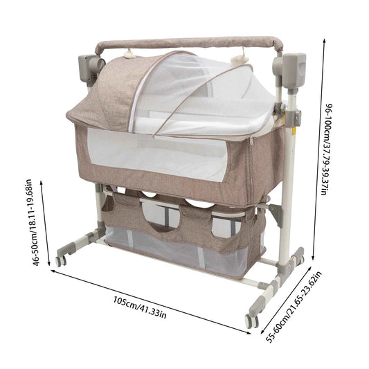 Smart Electric Baby Bassinet,  Bedside Sleeper with Music Play, Automatic Cradle with 3 Speed Timing and 5 Speed Wobbling, Portable Baby Bed Height Adjustable Crib, with Nets + Mattresses