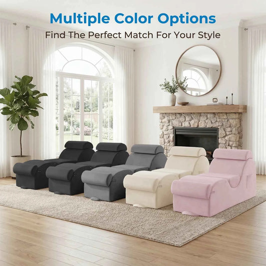 Velvet Curved Yoga Chaise Lounge Chair With Side Pockets. Movable Footrest, Headrest, And Waist Cushion. Adult Sofa Couch For Bedroom, Relaxation, Stretching
