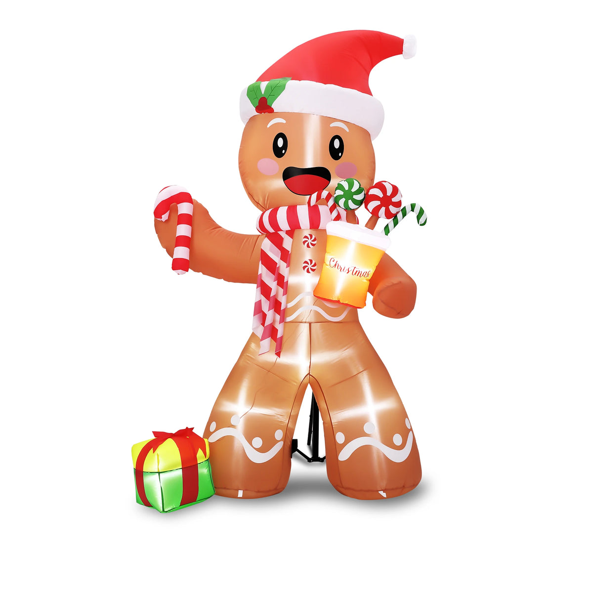 8ft Christmas Gingerbread Man Inflatable With Led Lights, Blow Up Outdoor Yard Decoration For Lawn, Garden, Porch, Indoor. Holiday Party Decor