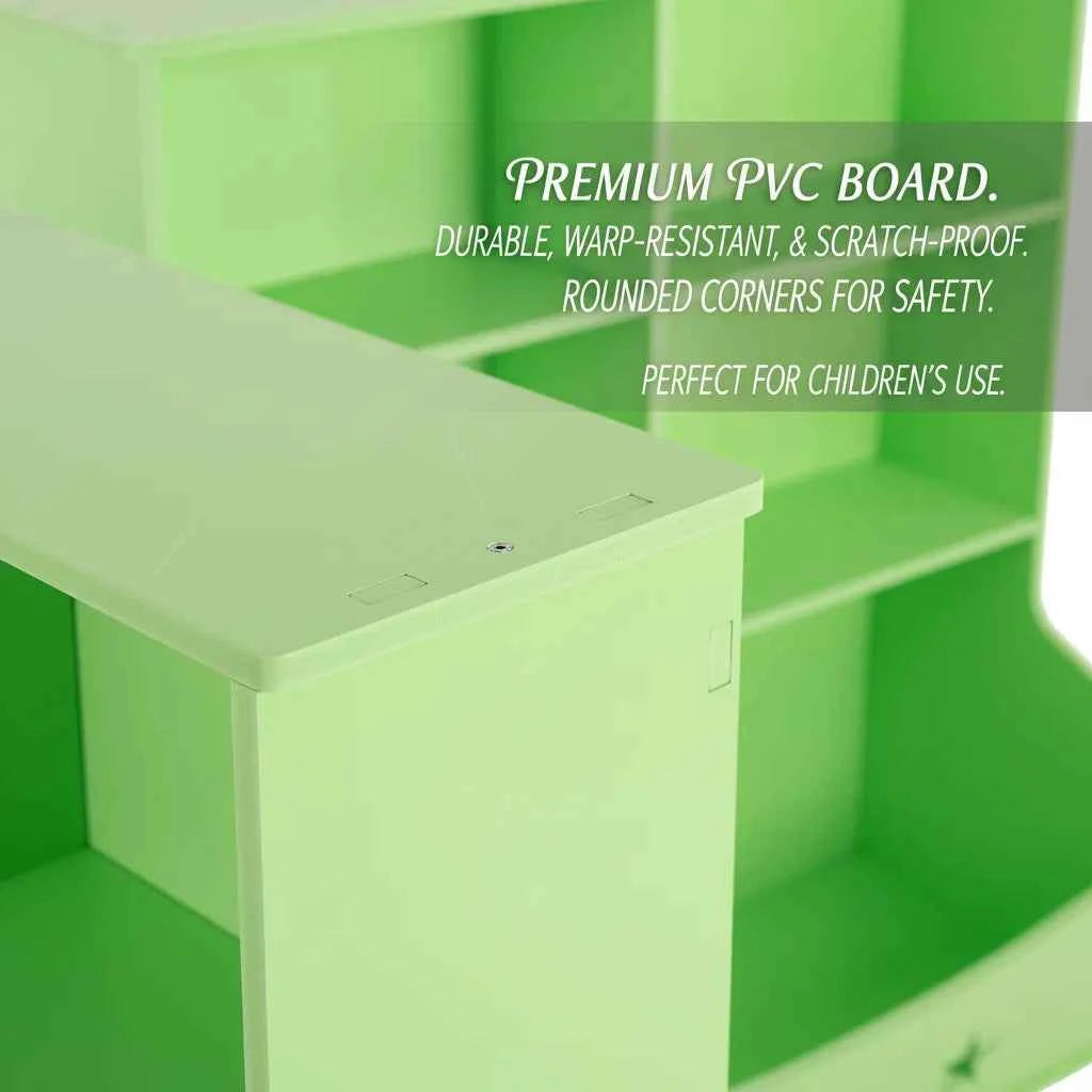 3-Layer Light Green PVC Board Kids Bookcase, Children's Open Shelf Storage for Bedroom or Playroom, Star Pattern 3-Tier Book Display with Bottom Space, Anti-Tip Freestanding Book Shelf for Home, 79x36.5x82.5cm