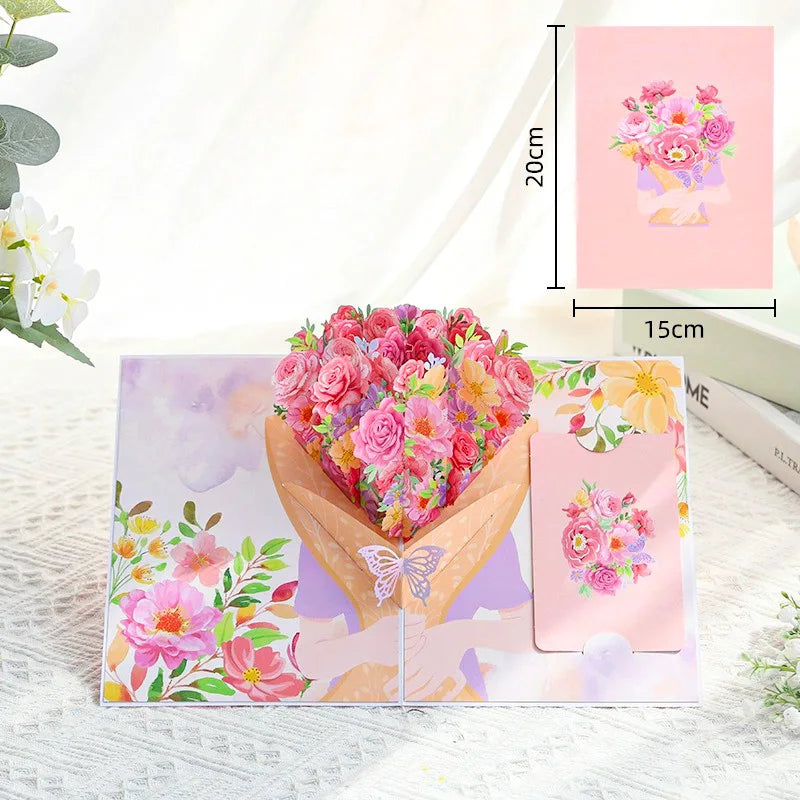 3D Pop Up Flower Greeting Cards or Wedding Card or Anniversary, Thanksgiving, Valentines Day, Birthday, Gift, Thank You Cards, or Handmade Cards
