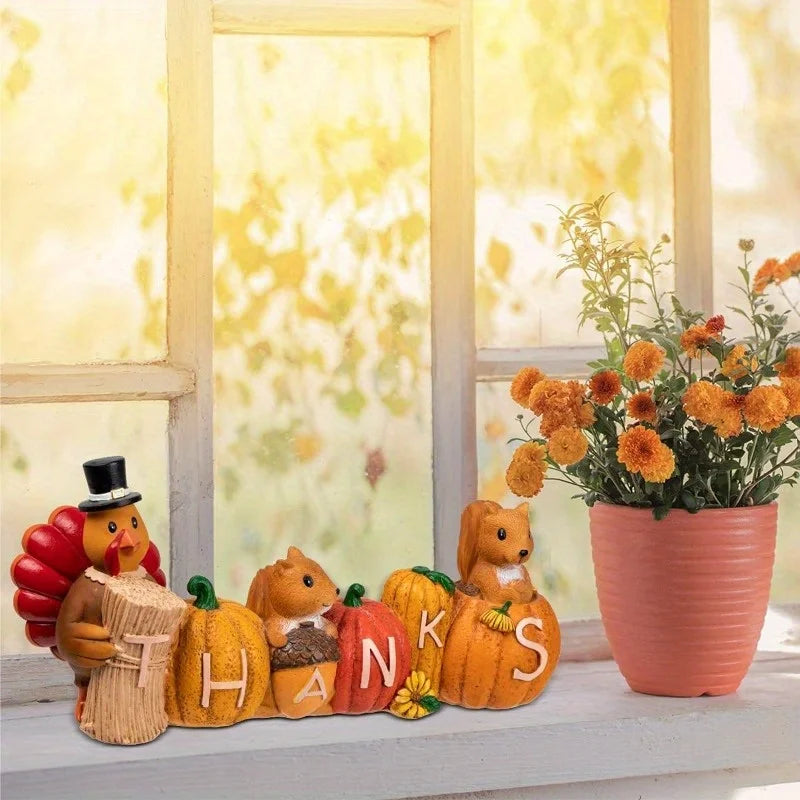 Thanksgiving Pumpkin Turkey Tabletop Centerpiece. Resin Turkey Figurines. Fall Harvest Table Decor. Thanksgivings or Autumn Decor
