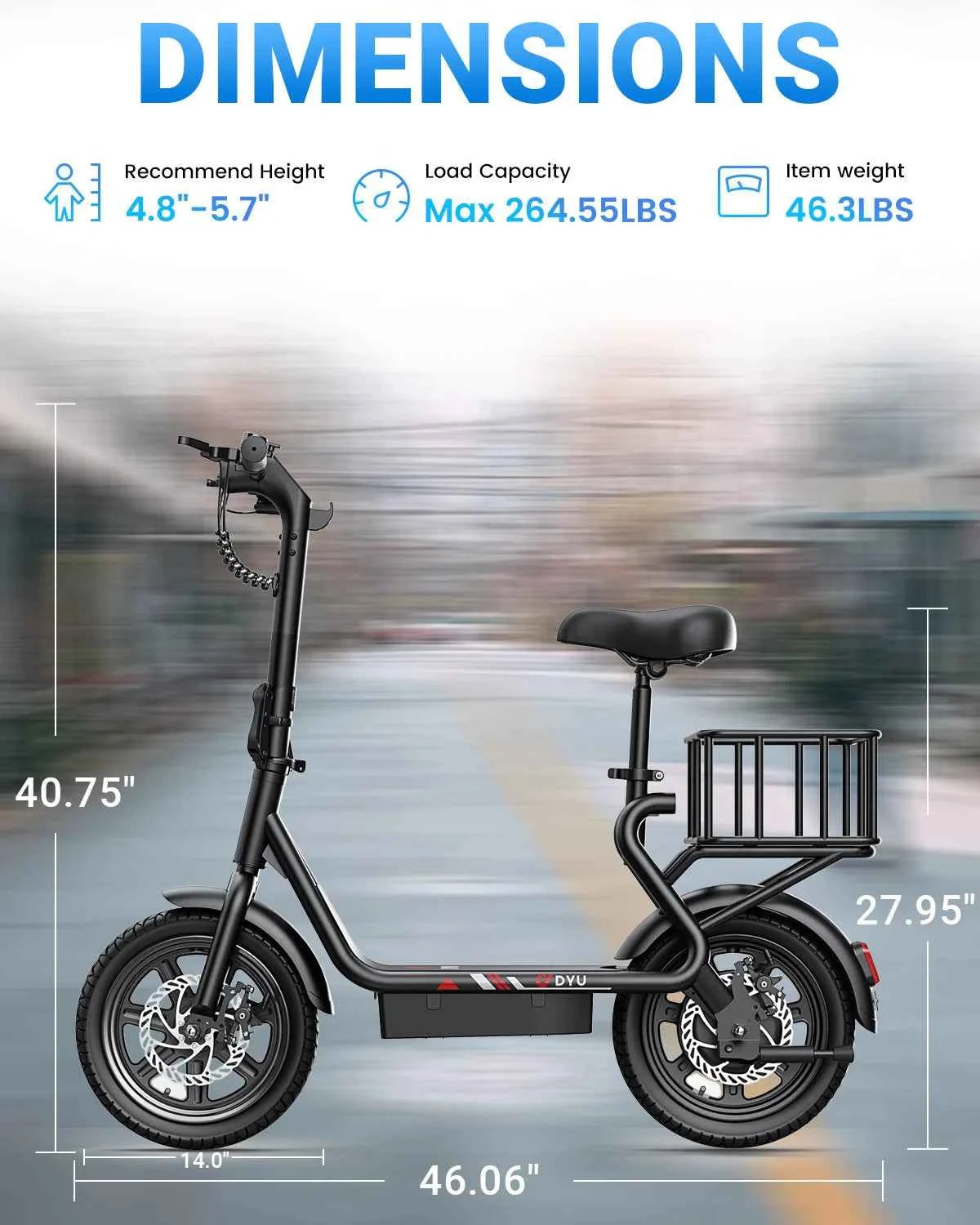 DYU C4 14 inch Folding Electric Scooter. 500W Peak, 20MPH. 280Wh Battery. Compact, City Commuter E-Scooter Style UL2849