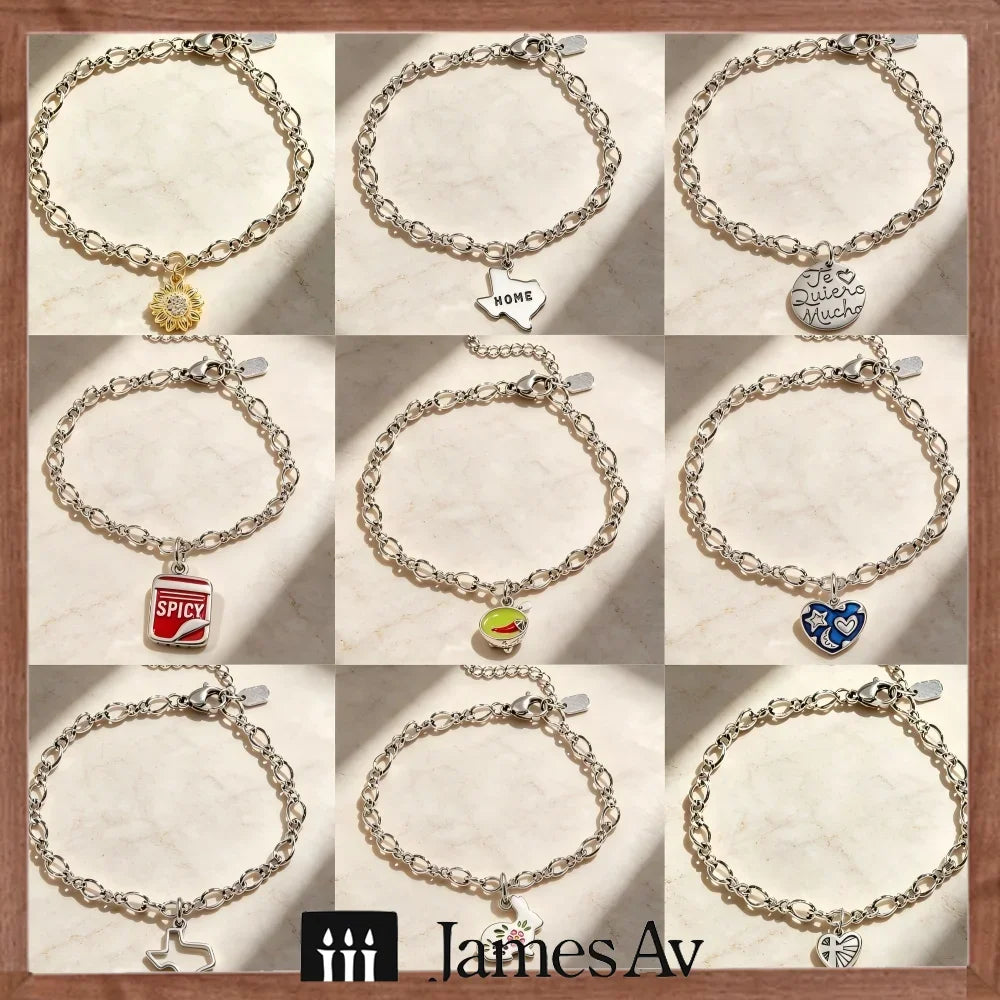 S925 Sterling Silver Vintage Oxidized Charm Bracelet for Women, Sunflower, Texas Map, Spicy Chili, Heart, Rabbit, & Cross  Enamel Charms, Retro Fashion Silver Jewelry, Ideal Gift for Ladies