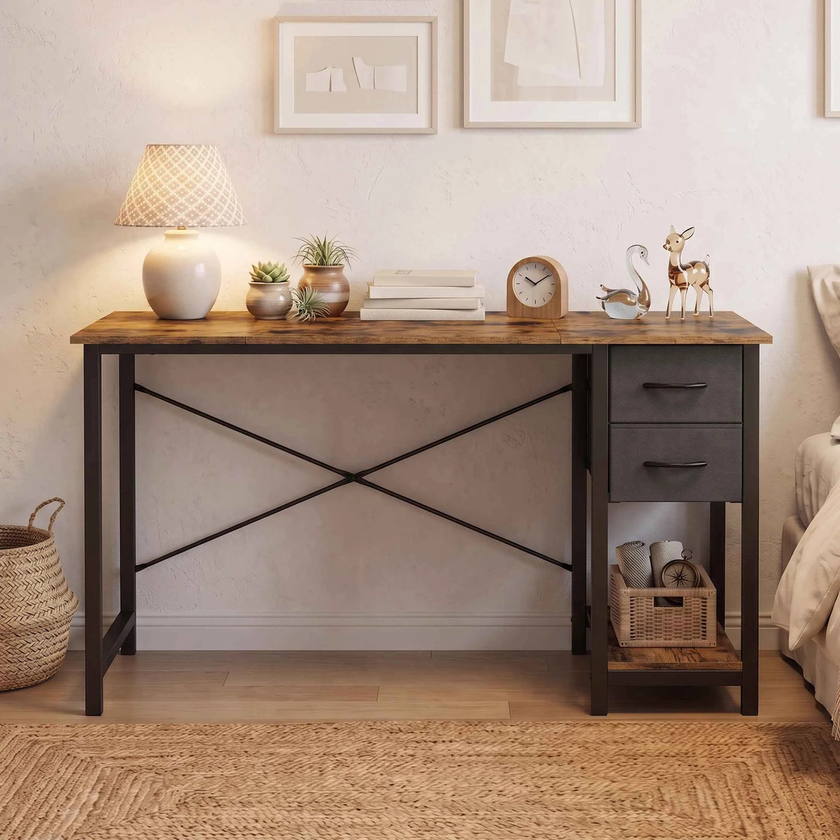 MCQ 47 Inch Standing Office Computer Desk with Drawers and Side Hook. Ergonomic. With Storage, X‑Frame Stability For Home, Office, Small Space
