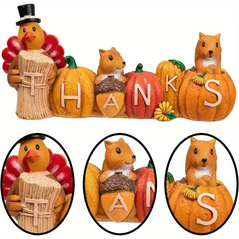 Thanksgiving Pumpkin Turkey Tabletop Centerpiece. Resin Turkey Figurines. Fall Harvest Table Decor. Thanksgivings or Autumn Decor