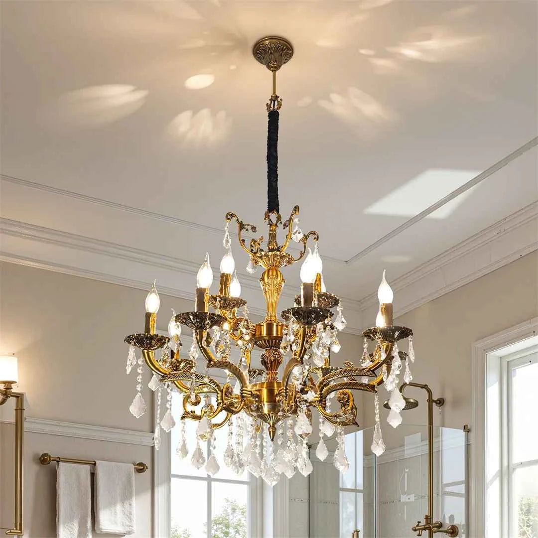 Antique Bronze LED Candle Pendant Ceiling Light Fixture with 6 Filament Bulbs for Crystal Chandeliers.