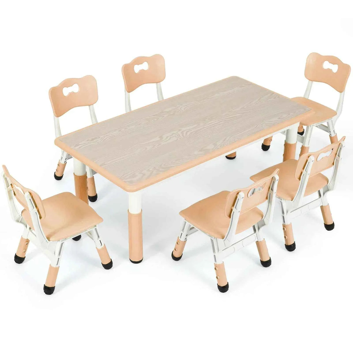 Homfa Rectangle Kids Table with 6 Chairs Set, Height Adjustable. Toddler Multi Activity Table Set, Arts & Crafts Desk for 2-10 years old.