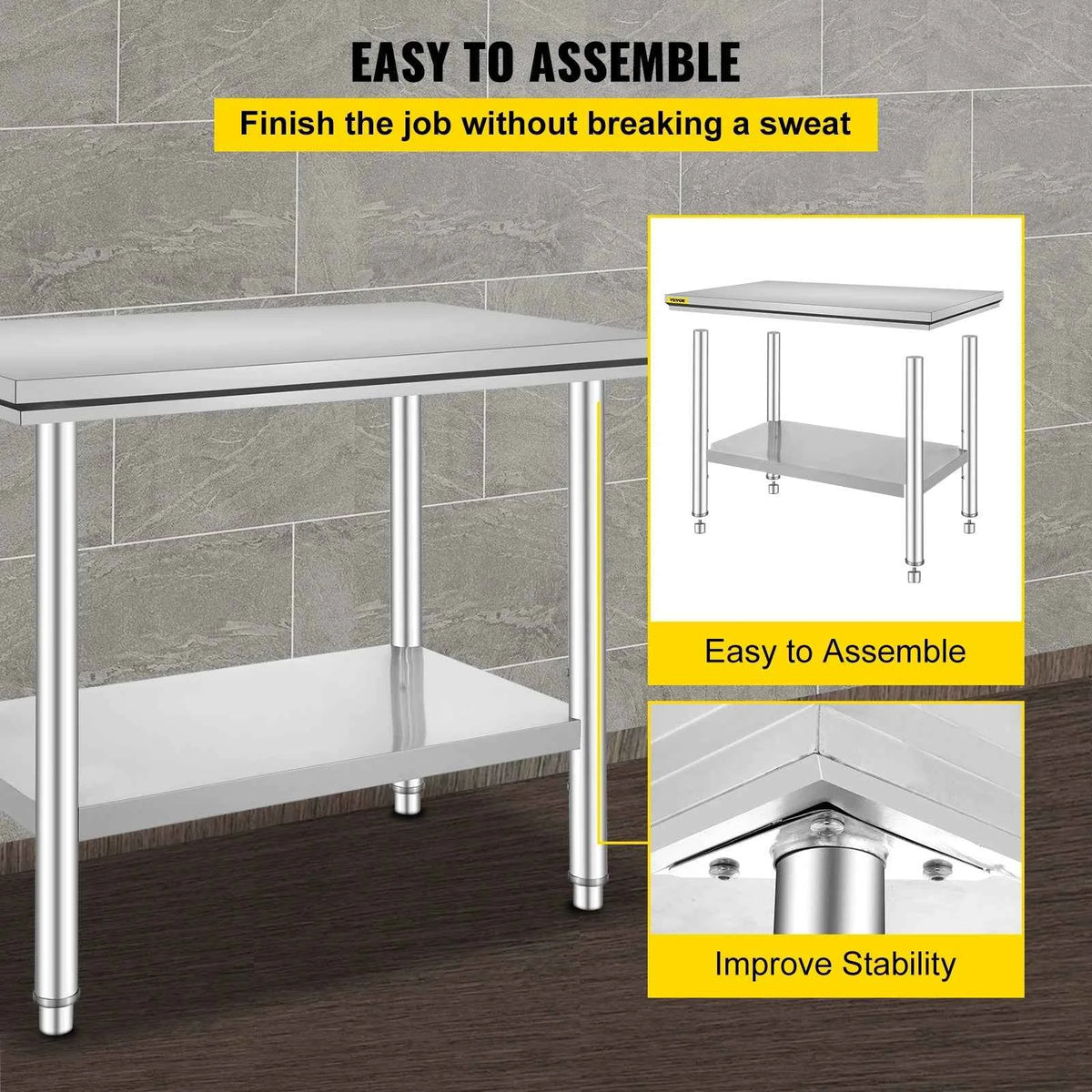 SucceBuy Kitchen Work Bench. Commercial Catering Table.  Worktable with Undershelf Stainless Steel 330LBS 286LBS Restaurant, Home