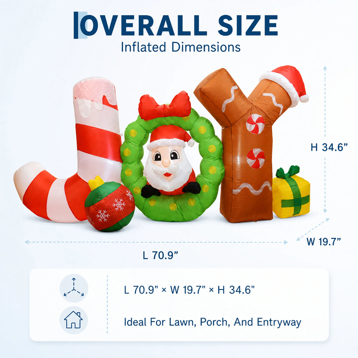 6ft Giant Lighted Christmas Inflatable JOY Sign  Outdoor Decoration. Waterproof Polyester Taffeta. Blow Up Yard Prop Holiday signs.