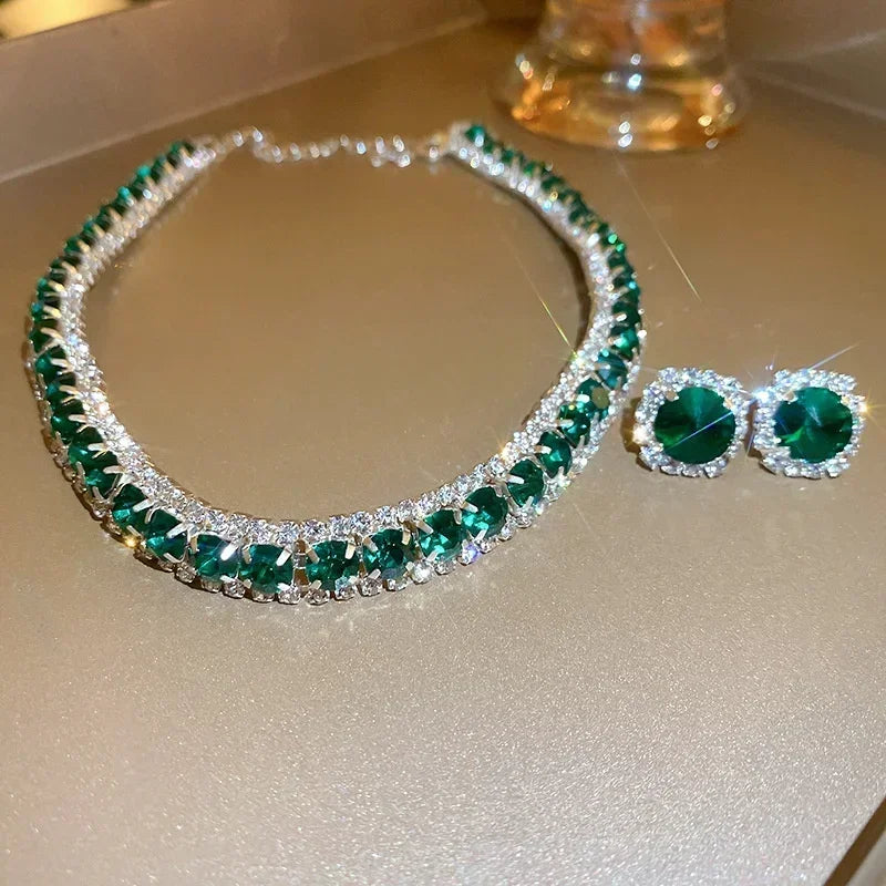 Women Trendy Rhinestone Decorated Jewelry Set.  Necklace and Earring Kit. Elegant Fashion Accessory For Daily use.