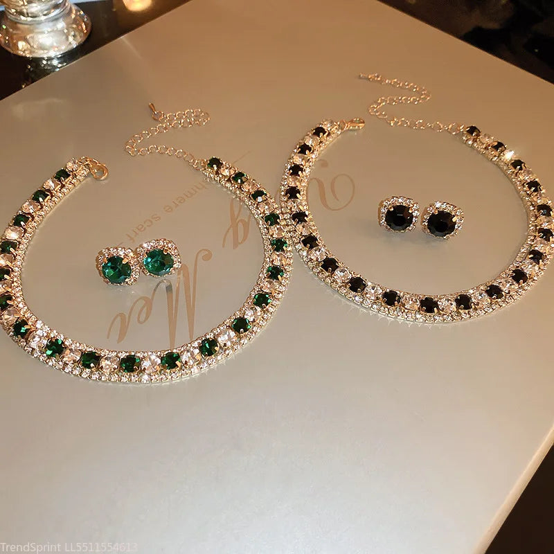 Women Trendy Rhinestone Decorated Jewelry Set.  Necklace and Earring Kit. Elegant Fashion Accessory For Daily use.