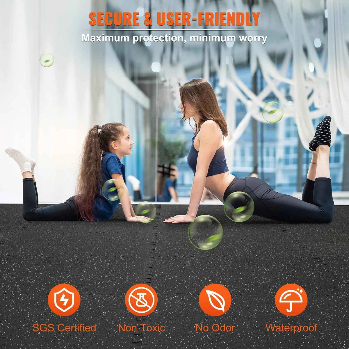 SucceBuy 25/12/6 PCS 1/2 in Thick Gym Floor Mats. EVA Foam & Rubber Top, Interlocking. Workout Floor Mats. Waterproof Exercise Mats