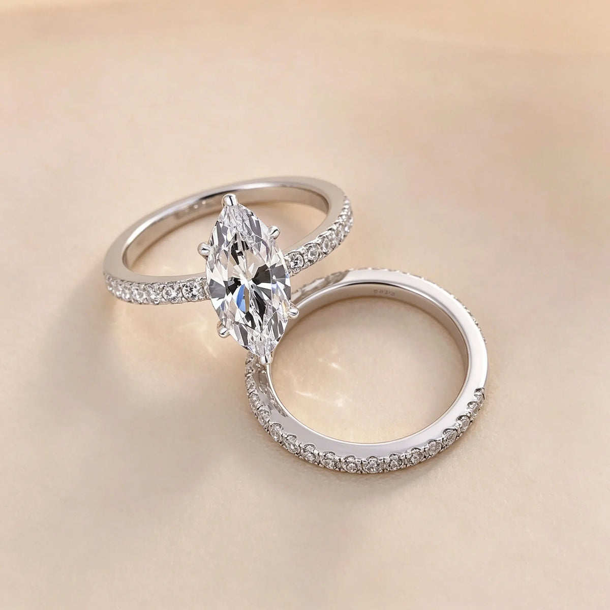 New 925 Sterling Silver 5CT Moissanite Horse Eye Ring Set for Women, Fashionable and Shiny Matching Rings, Wedding Gifts, Banquet Ring Accessories, Valentine's Day Gifts, Birthday Accessories, the Best Gift for Good Friends