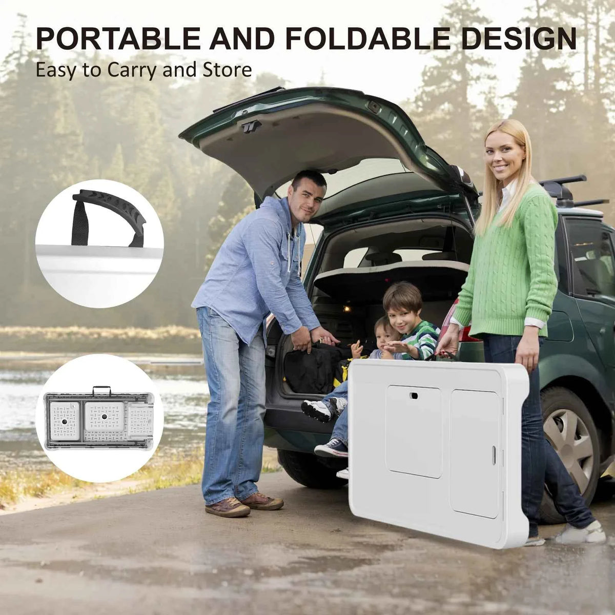 Folding Table with Sink, Portable Outdoor  with Faucet, Sprayer, Grid Rack & Storage Box. For Fishing, Picnic, Beach & Patio