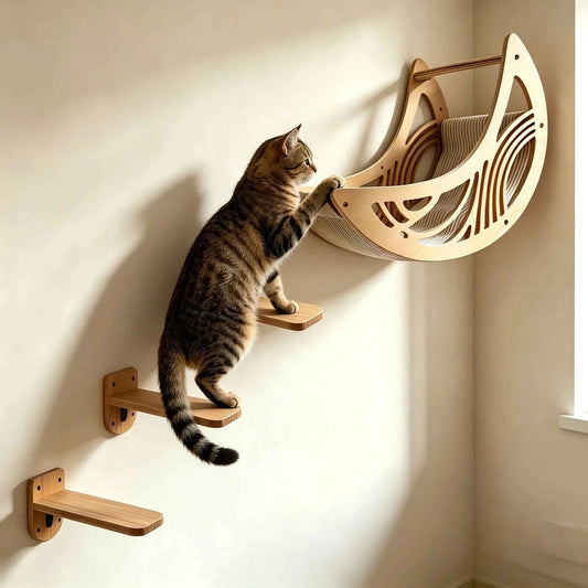 Wall Mounted Cat Shelves Set. Moon Shape Hammock. Star Perches &Climbing Steps.  For  Cats Indoor, Res,, Playing or Sleeping