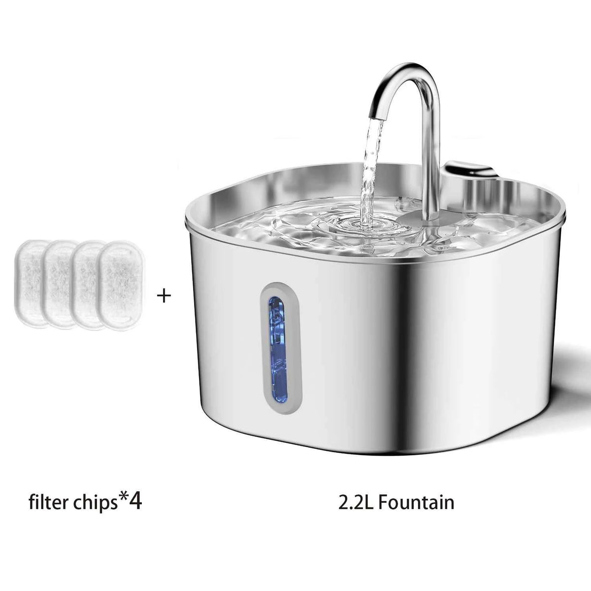 2.2L Automatic  Water Fountain that is  Stainless Steel for Pets  with Window （No 5V 1A Plug）