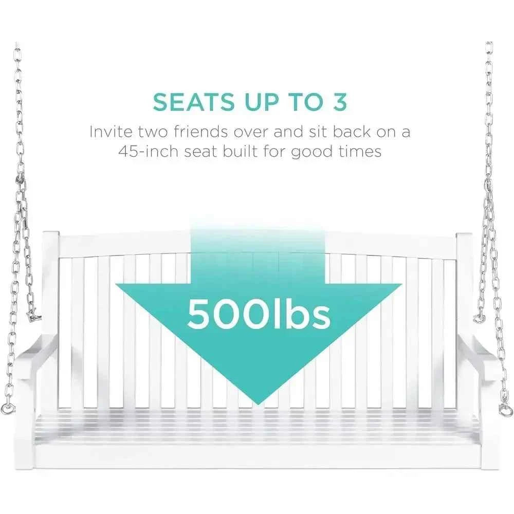 White Outdoor Porch Swing with Curved Back, Hanging Patio Bench Chair for Garden or Deck, 500lb Capacity, Includes Mounting Chai