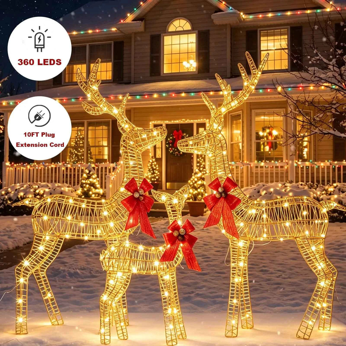 3-Piece Lighted Christmas Deer Family Outdoor Decoration Set. 3FT Tall IP44 Waterproof with LED Lights for Lawn, Garden & Porch