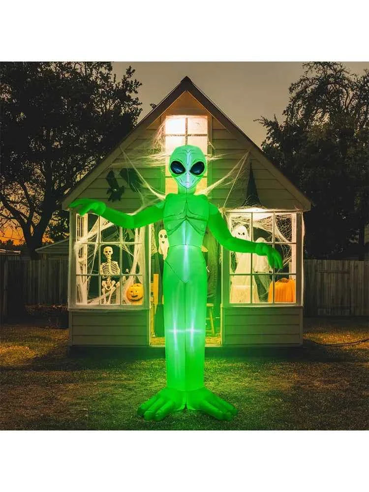 9 FT Tall Alien Halloween Inflatable Decoration. Outside Blow Up Alien. Inflatable Outdoor Decor with Build-in LEDs for Halloween