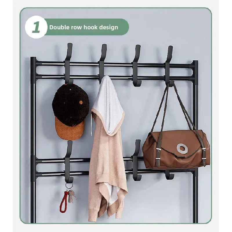 5-Tier 3-in-1 Multifunctional Metal Rack. Floor-Standing Garment Organizer. Sturdy Vertical Storage Shelf