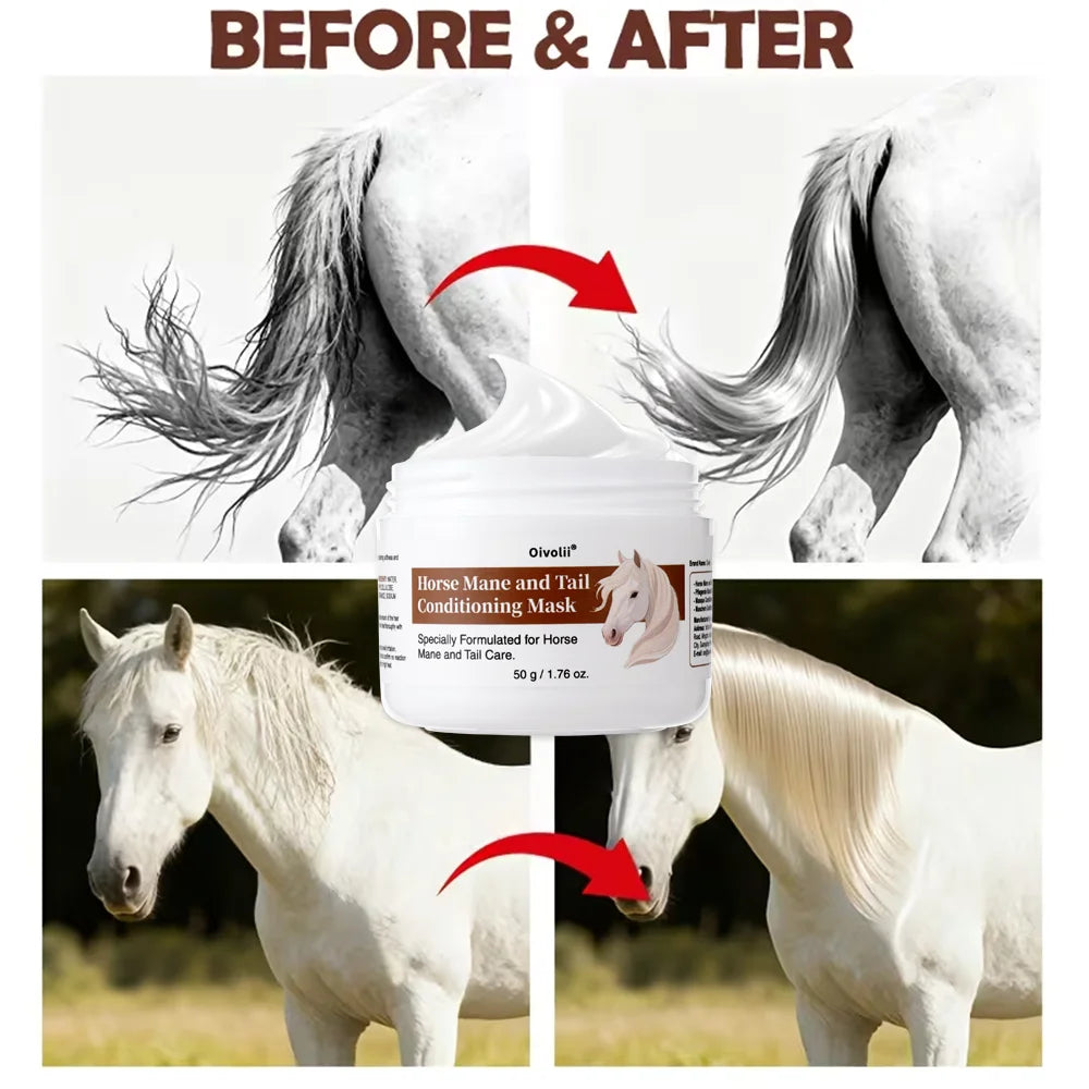 Horse Mane And Tail Deep Conditioning Mask with Nourishing Detangler for Shiny Smooth Manageable Hair. Ideal for All Horse Breeds