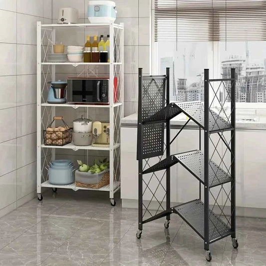 3/4/5-layer Heavy-duty Foldable Metal Storage Rack With Wheels For Movable Organization,