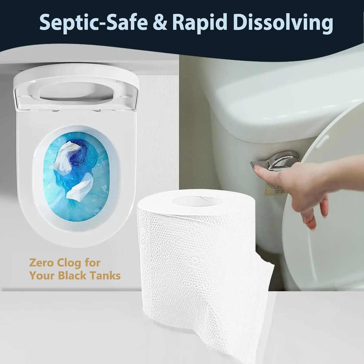RV Camping Toilet Paper - 4 Rolls Rapid-Dissolve Marine & Trailer Septic Safe Tissue - Biodegradable 3-Ply 290 Sheets Bath Tissue for Marine, Travel, and Camper Systems