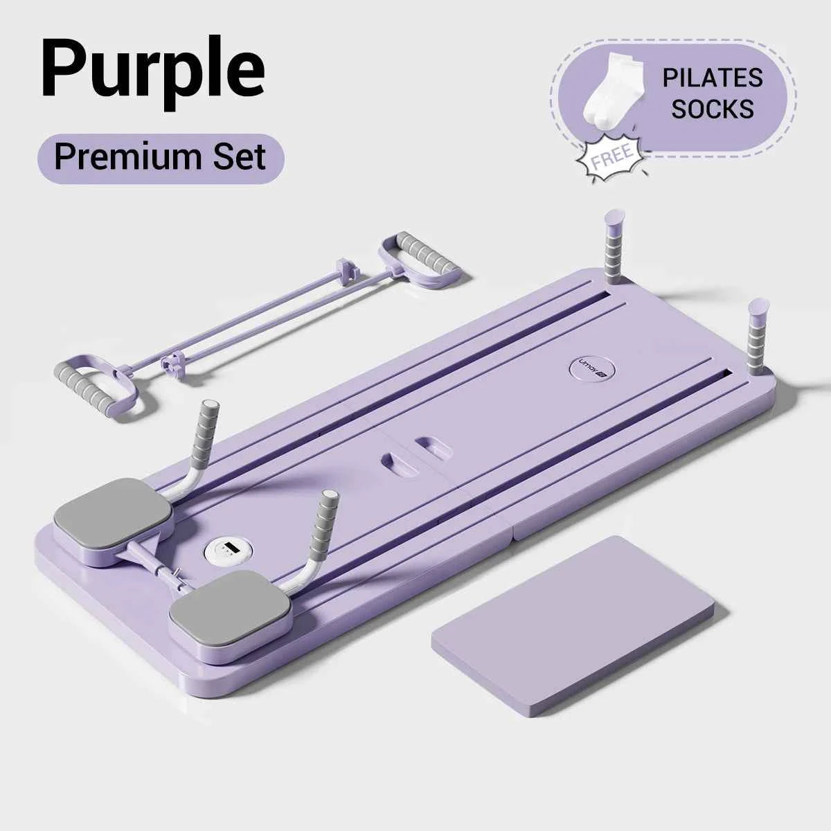 UMAY Multifunctional Pilates Board with Count Timer, Foldable Abdominal Trainer with Yoga Mat, Resistance Tubes.