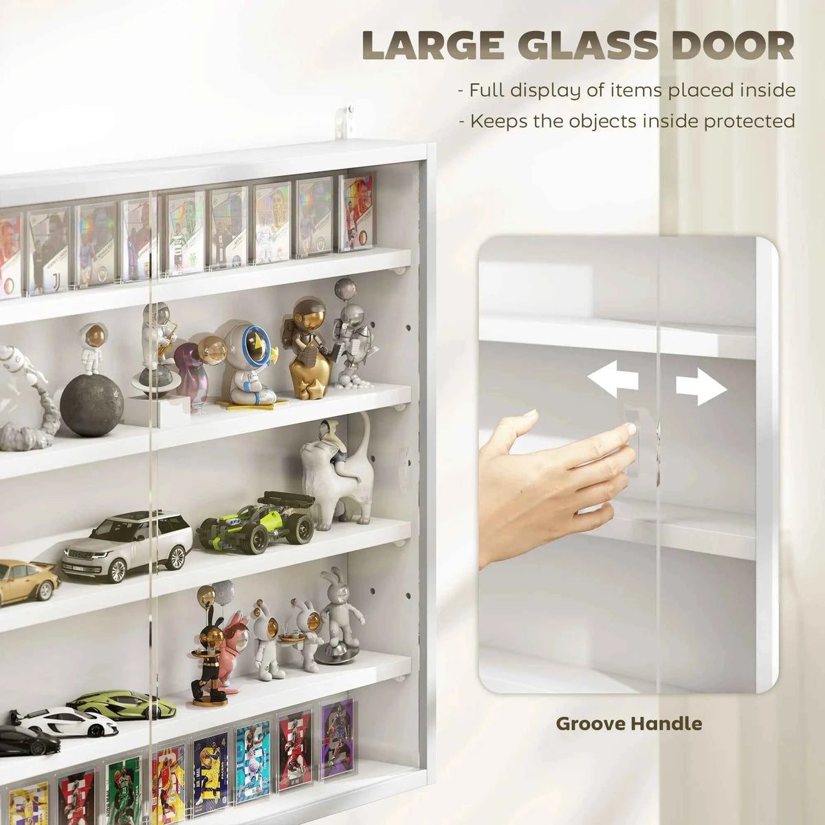 Homcom 5-Tier Display Cabinet, Glass Door Cabinet with Adjustable Shelves, Wall-Mounted Display Case for Playroom, Bedroom.  White