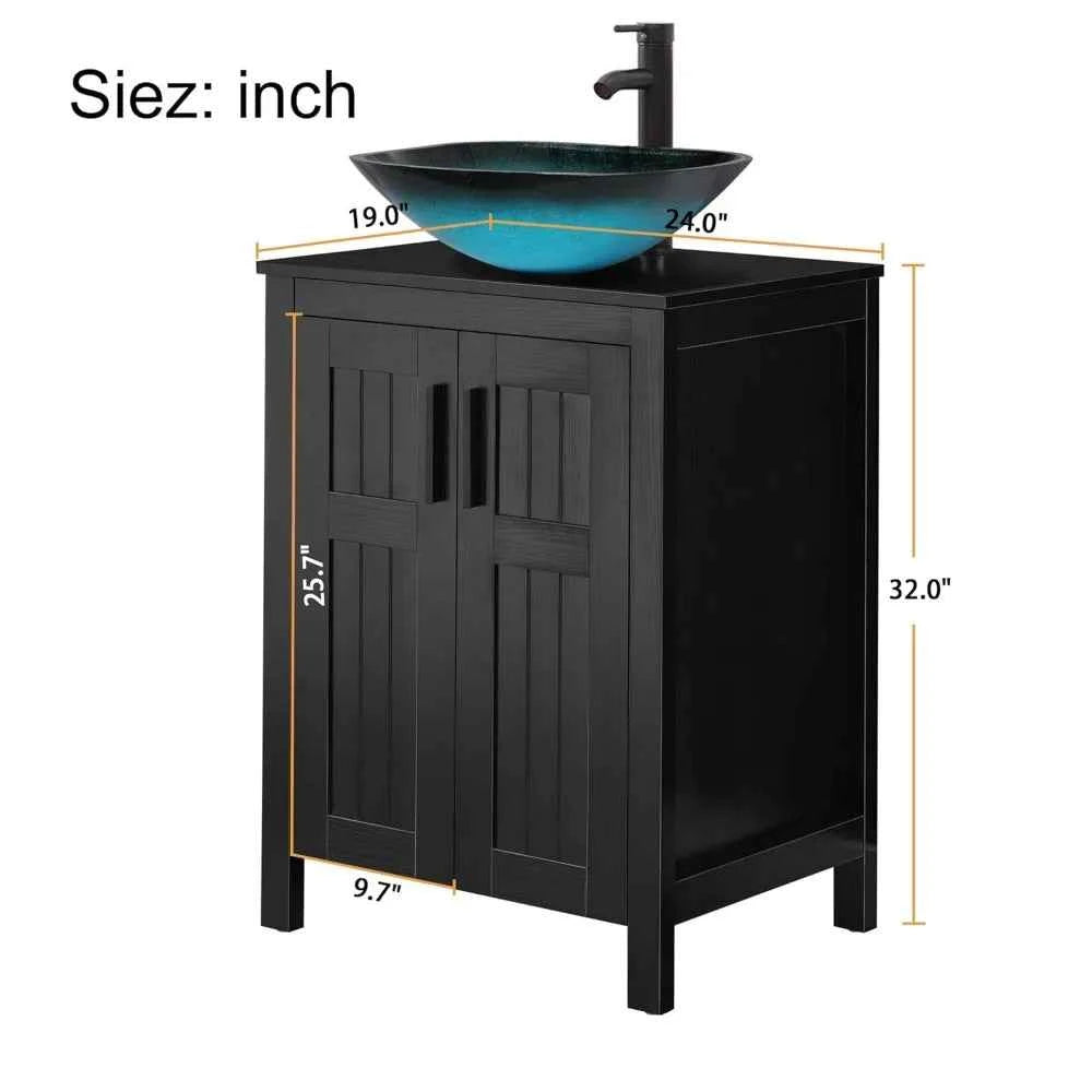 Black 24" Bathroom Vanity with Sink Combo,Modern Vanity with Vessel Sink,Stylish Bathroom Vanity Cabinet,Grooved, Customized