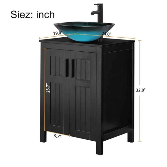 Black 24" Bathroom Vanity with Sink Combo,Modern Vanity with Vessel Sink,Stylish Bathroom Vanity Cabinet,Grooved, Customized