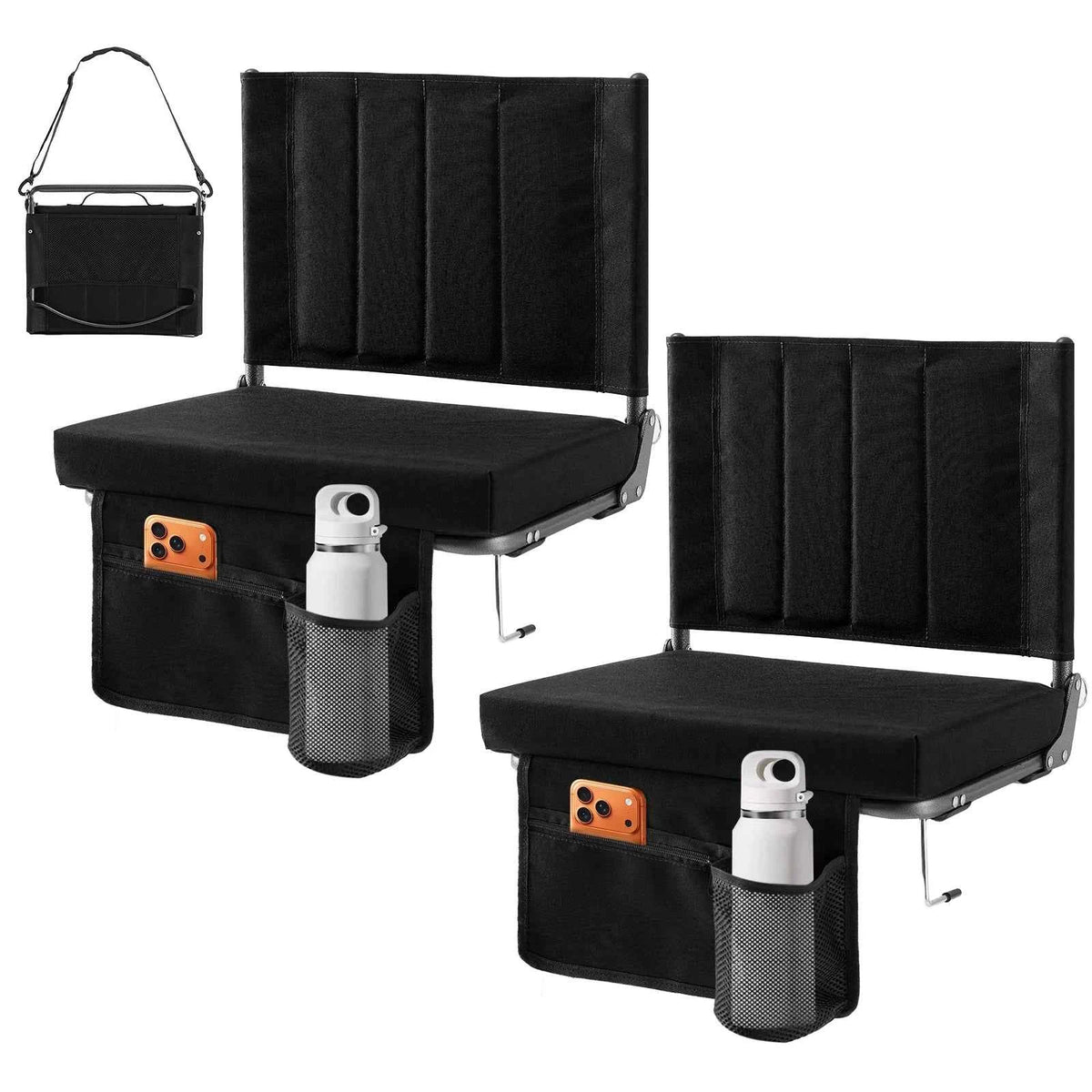 JHK Outdoor Foldable Seat with Back Support. Wide Portable Lightweight Chair with 3.15" Thick Padded Comfortable Seat