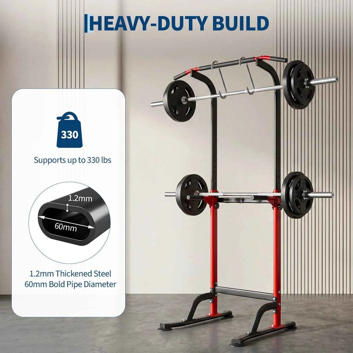 Heavy Duty Pull Up and Dip Station for Home Gym - 330LBS Capacity Power Tower with Adjustable Height, Multi-Function Strength Training Equipment for Chin Ups, Push Ups, Dips & Leg Raises