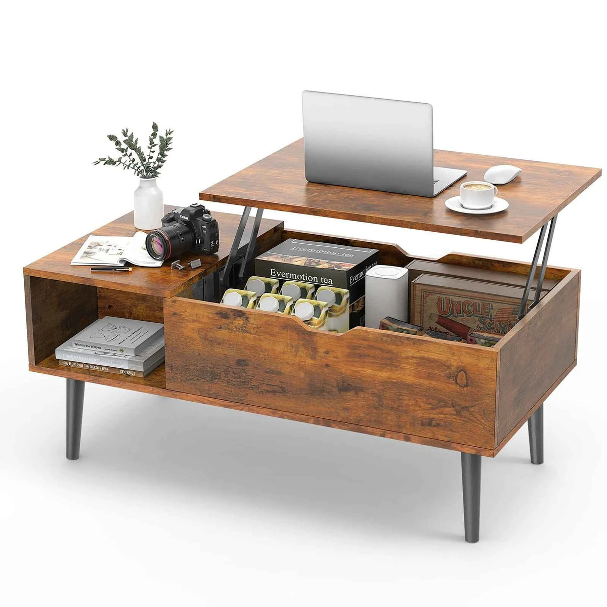 JHK Lift Top Tables For Living Room 39.37"x19.7"  Wood Dining Tables. Adjustable Storage Shelf, Easy Lift Or Lower