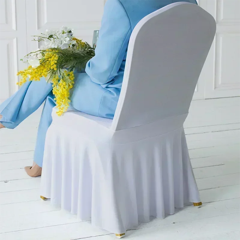 50/100pcs Pleated Skirt Spandex Chair Cover. Hotel Banquet Party Events or Wedding Decoration. Seat Protector Covers.