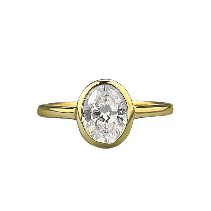 LYEE CYEE Cocktail 3ct Oval Cut Moissanite Ring, 925 Sterling Silver Engagement Solitaire Rings for Women Gold Plated.  Anniversary Gifts