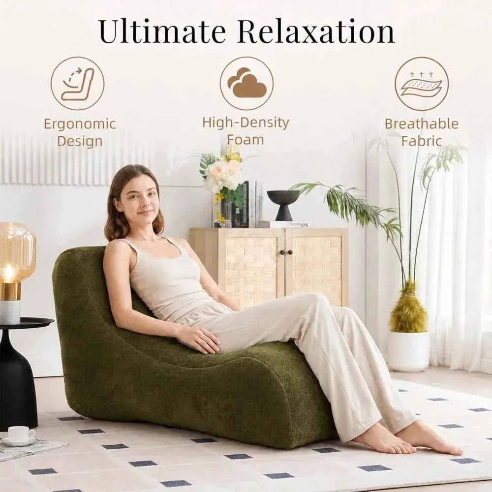 Curved Back Upholstered Recliner, Modern Bean Bag Sofa Lounger, Comfortable Lazy Chair for Bedroom, Apartment