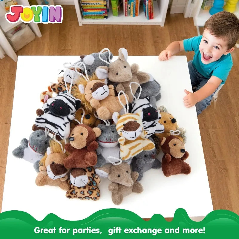 24 Pcs Small Stuffed Animals each 3 inches. Kids Party Favors. Bulk Safari Animals that are Plush Toys. Party Stuffers.